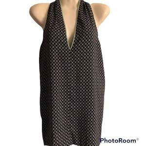 Vince Camuto fully lined‎ navy print contrast teal neckline keyhole back Size M